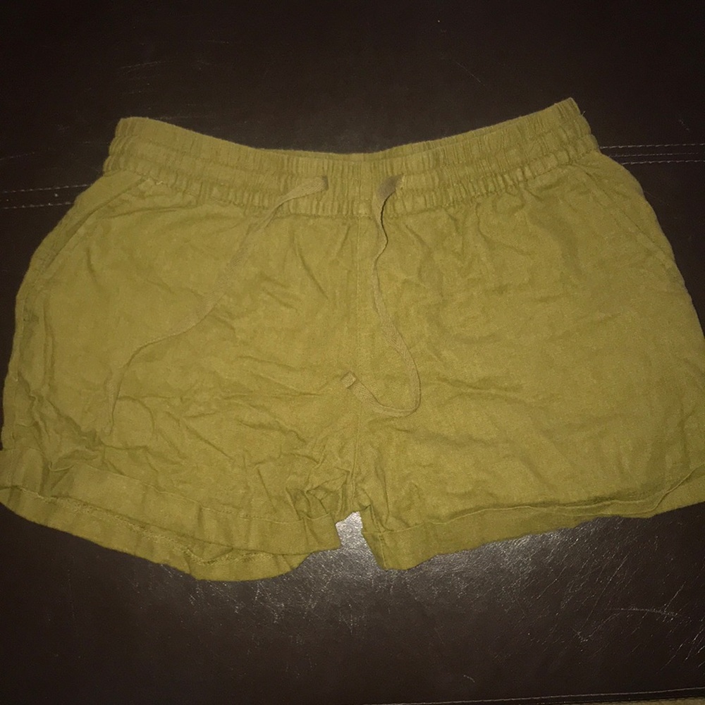 Olive Green Linen Shorts